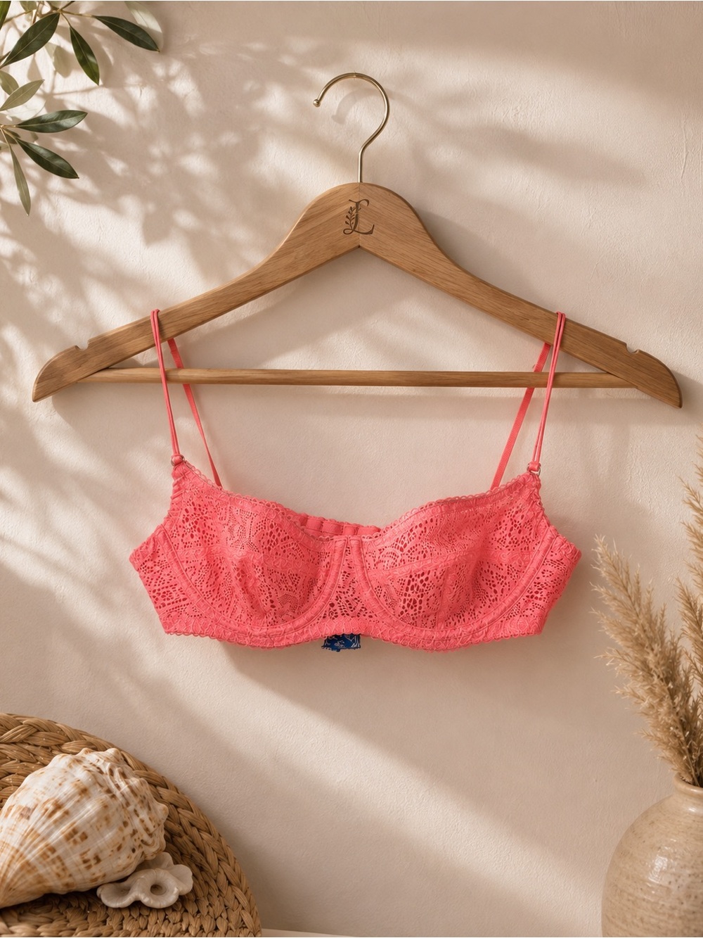 Free People Coral Lace Balconette Bralette